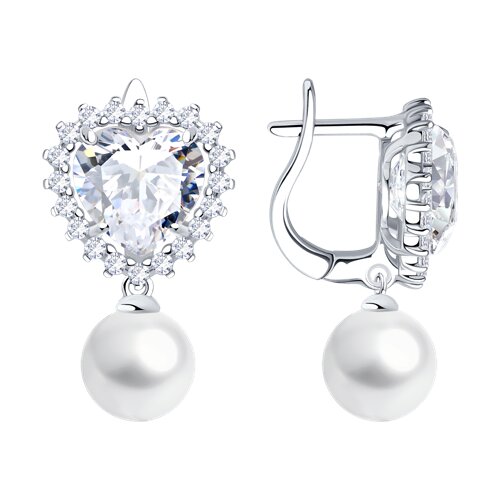 Серьги SOKOLOV - Серебро 925, Жемчуг имитация, Фианит (арт. 94027299)