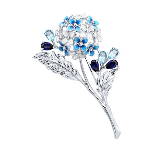Брошь SOKOLOV - Серебро 925, Синтетический сапфир , Топаз, Эмаль (арт. 92040124)
