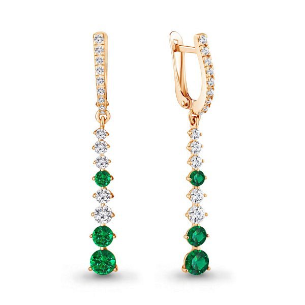 Серьги Аквамарин - Серебро 925, Синтетический изумруд, Фианит (арт. 49191АГ.6)