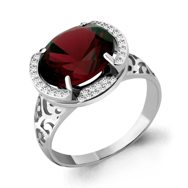 Кольцо Аквамарин - Серебро 925, Синтетический гранат, Фианит (арт. 6580085А.5)