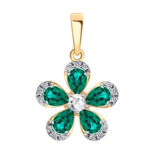 Подвеска SOKOLOV - Золото 585, Синтетический изумруд, Фианит (арт. 733081)