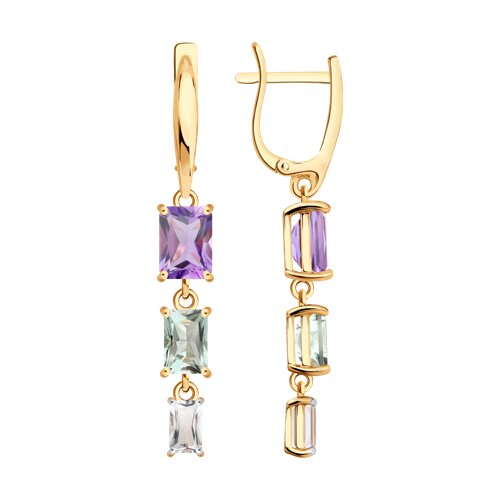 Серьги SOKOLOV - Золото 585, Аметист, Празиолит (арт. 729331)