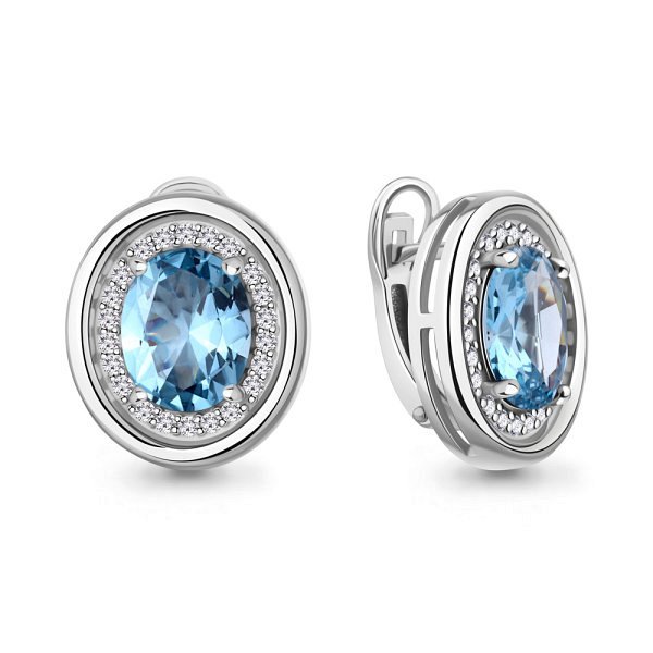 Серьги Аквамарин - Серебро 925, Синтетический топаз, Фианит (арт. 45014492А.5)