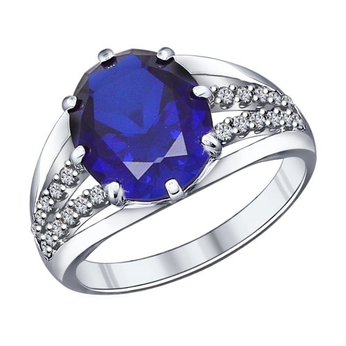 Кольцо SOKOLOV - Серебро 925, Синтетический сапфир , Фианит (арт. 88010024)
