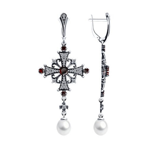 Серьги Diamant - Серебро 925, Гранат, Жемчуг культивированный, Фианит (арт. 95-321-02037-1)