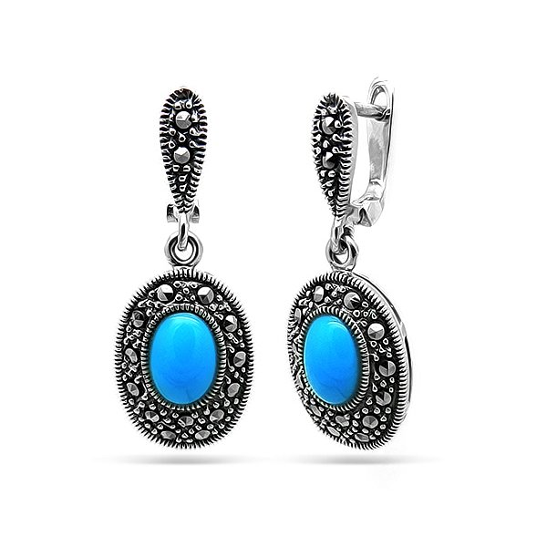 Серьги Эвора - Серебро 925, Бирюза прессованная, Марказит (арт. 633275)