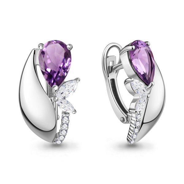 Серьги Аквамарин - Серебро 925, Аметист, Фианит (арт. 4963904А.5)
