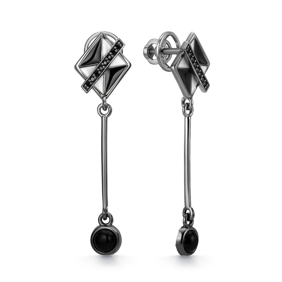 Серьги Дар - Серебро 925, Агат, Фианит, Эмаль (арт. С-2517чрэчб442216)