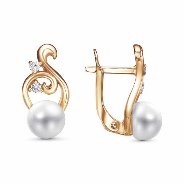 Серьги Красная пресня - Серебро 925, Жемчуг культивированный, Фианит (арт. 33316121)