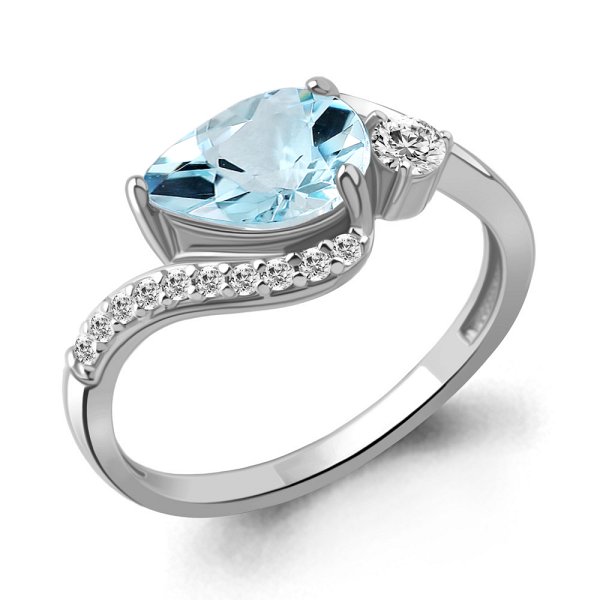 Кольцо Аквамарин - Серебро 925, Топаз, Фианит (арт. 65002602А.5)