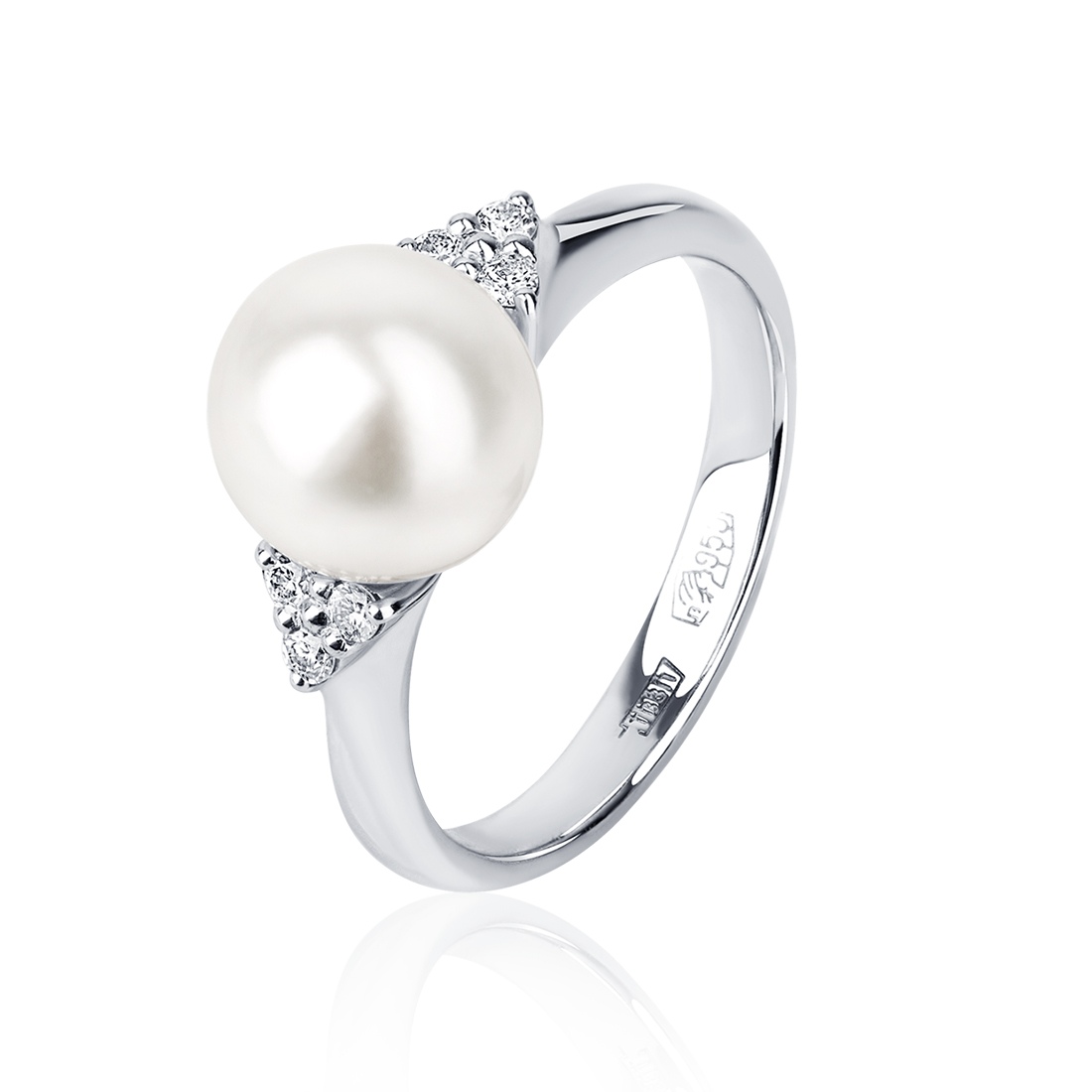 Кольцо Platinum Lab. - Платина 950, Жемчуг культивированный, Бриллиант (арт. ПК-212-01)