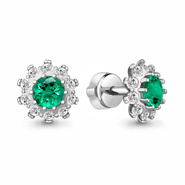 Серьги Аквамарин - Серебро 925, Синтетический изумруд, Фианит (арт. 49195АГ.5)