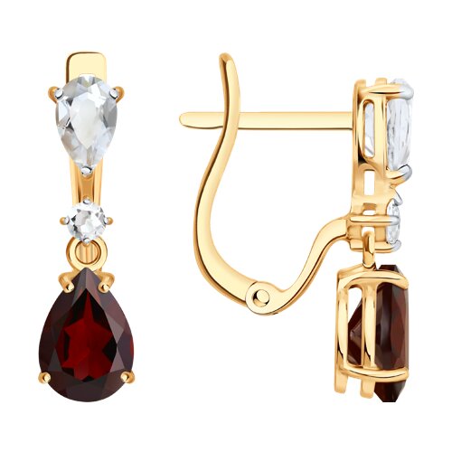 Серьги SOKOLOV - Золото 585, Горный хрусталь, Гранат (арт. 729262)