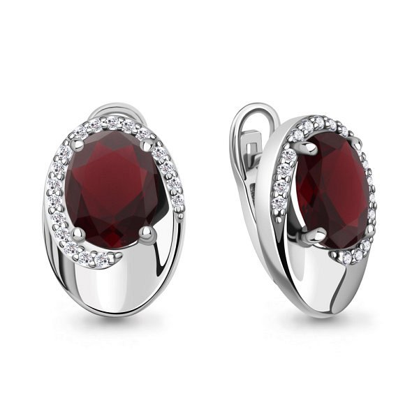 Серьги Аквамарин - Серебро 925, Синтетический гранат, Фианит (арт. 45014585А.5)