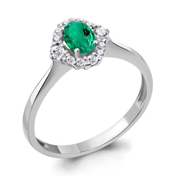 Кольцо Аквамарин - Серебро 925, Синтетический изумруд, Фианит (арт. 67284АГ.5)