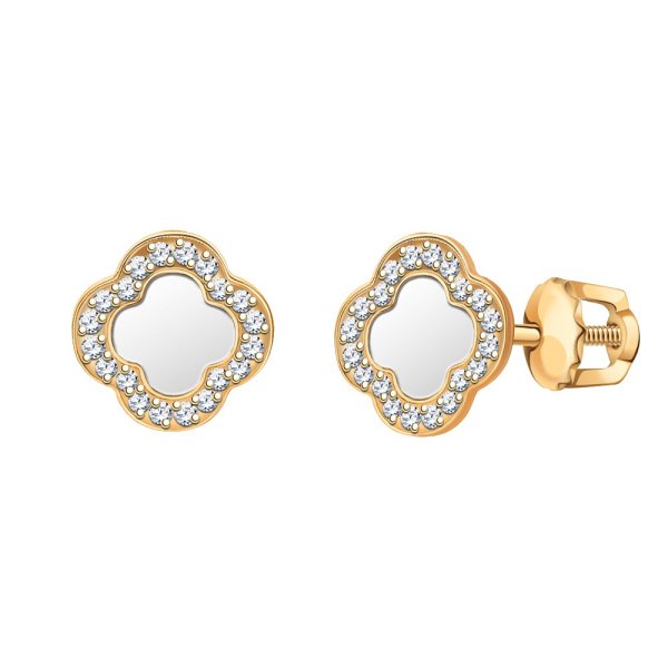 Серьги Атолл - Золото 585, Фианит, Эмаль (арт. 20487эс14)