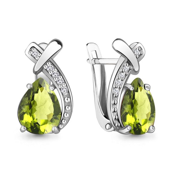 Серьги Аквамарин - Серебро 925, Фианит, Хризолит (арт. 4450007А.5)