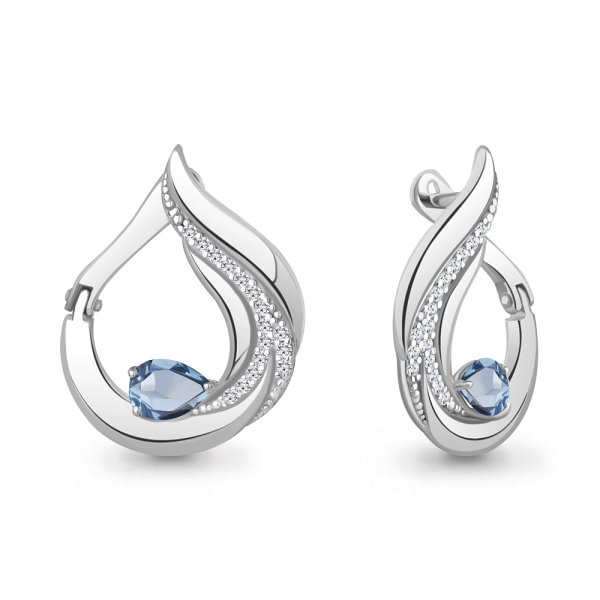 Серьги Аквамарин - Серебро 925, Топаз, Фианит (арт. 45018505А.5)