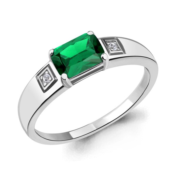 Кольцо Аквамарин - Серебро 925, Синтетический изумруд, Фианит (арт. 68429АГ.5)