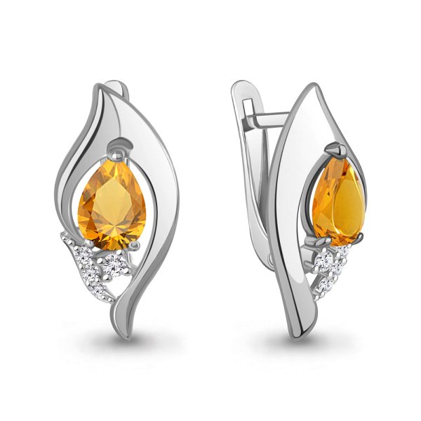 Серьги Аквамарин - Серебро 925, Фианит, Цитрин (арт. 45013406А.5)