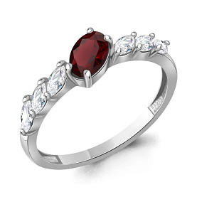 Кольцо Аквамарин - Серебро 925, Гранат, Фианит (арт. 65030203.5)