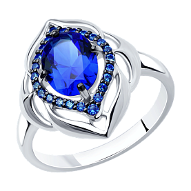 Кольцо SOKOLOV - Серебро 925, Синтетический сапфир , Фианит (арт. 88010035)