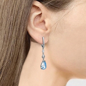 Серьги Аквамарин - Серебро 925, Синтетический топаз, Фианит (арт. 45015392.5)