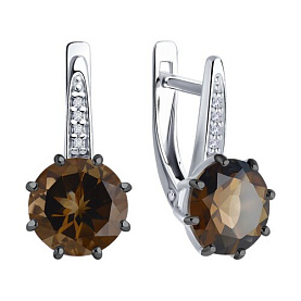 Серьги Diamant - Серебро 925, Раухтопаз, Фианит (арт. 94-320-02040-3)