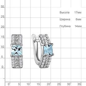 Серьги Аквамарин - Серебро 925, Топаз, Фианит (арт. 45003202А.5)