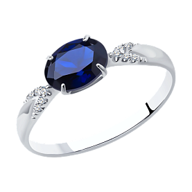 Кольцо SOKOLOV - Серебро 925, Синтетический сапфир , Фианит (арт. 88010002)