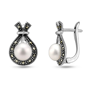 Серьги Эвора - Серебро 925, Жемчуг культивированный, Марказит (арт. 654995)