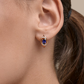Серьги SOKOLOV - Золото 585, Синтетический сапфир , Фианит (арт. 729350)