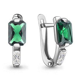 Серьги Аквамарин - Серебро 925, Синтетический изумруд, Фианит (арт. 49813П.5)