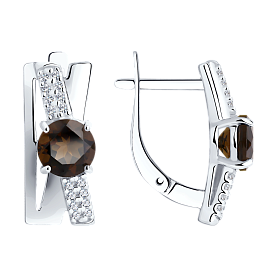 Серьги Diamant - Серебро 925, Раухтопаз, Фианит (арт. 94-320-00784-1)