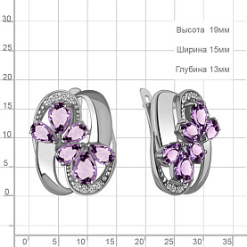 Серьги Аквамарин - Серебро 925, Аметист, Фианит (арт. 45017604А.5)