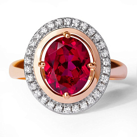 Кольцо ЮФ Династия - Золото 375, Синтетический рубин, Фианит (арт. 013201-5452)
