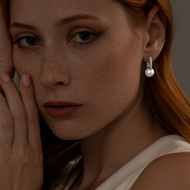 Серьги SOKOLOV - Серебро 925, Жемчуг имитация, Фианит (арт. 94026028)