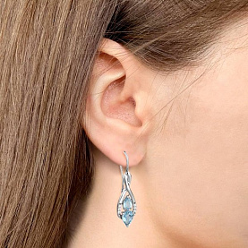 Серьги Аквамарин - Серебро 925, Топаз, Фианит (арт. 4774205А.5)