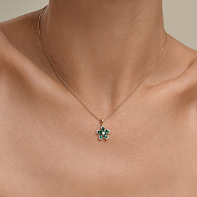 Подвеска SOKOLOV - Золото 585, Синтетический изумруд, Фианит (арт. 733081)