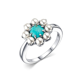 Кольцо Дар - Серебро 925, Бирюза, Жемчуг имитация (арт. К-3989рк438804)