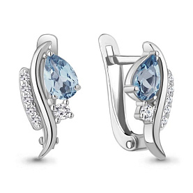 Серьги Аквамарин - Серебро 925, Топаз, Фианит (арт. 4791005А.5)