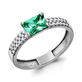 Кольцо Аквамарин - Серебро 925, Синтетический изумруд, Фианит (арт. 600250АГ.5)