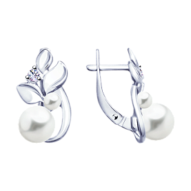 Серьги SOKOLOV - Серебро 925, Жемчуг имитация, Фианит (арт. 94023110)