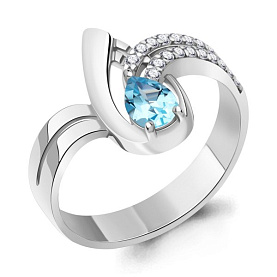 Кольцо Аквамарин - Серебро 925, Топаз, Фианит (арт. 6992105А.5)