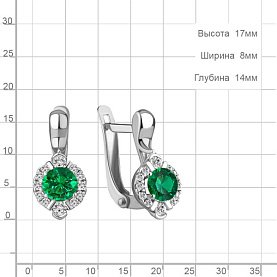 Серьги Аквамарин - Серебро 925, Синтетический изумруд, Фианит (арт. 49174АГ.5)