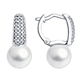 Серьги Diamant - Серебро 925, Жемчуг синтетический, Фианит (арт. 94-120-00192-1)