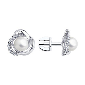 Серьги Diamant - Серебро 925, Жемчуг синтетический, Фианит (арт. 94-122-01158-1)