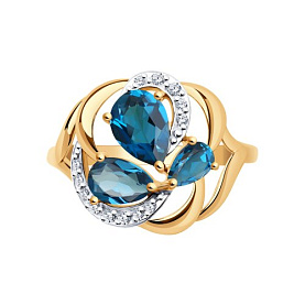 Кольцо SOKOLOV - Золото 375, Топаз лондон, Фианит (арт. 37714755)