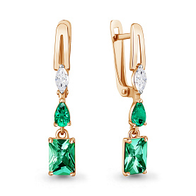 Серьги Аквамарин - Серебро 925, Синтетический изумруд, Фианит (арт. 400617П.6)
