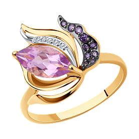 Кольцо SOKOLOV - Золото 585, Аметист, Фианит (арт. 716492)